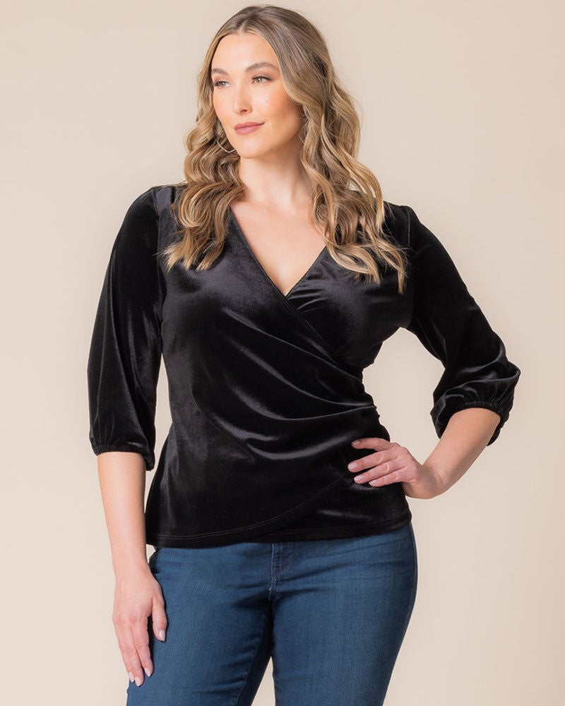 Odette Velvet Faux Wrap Top, Onyx, alternate image number 2