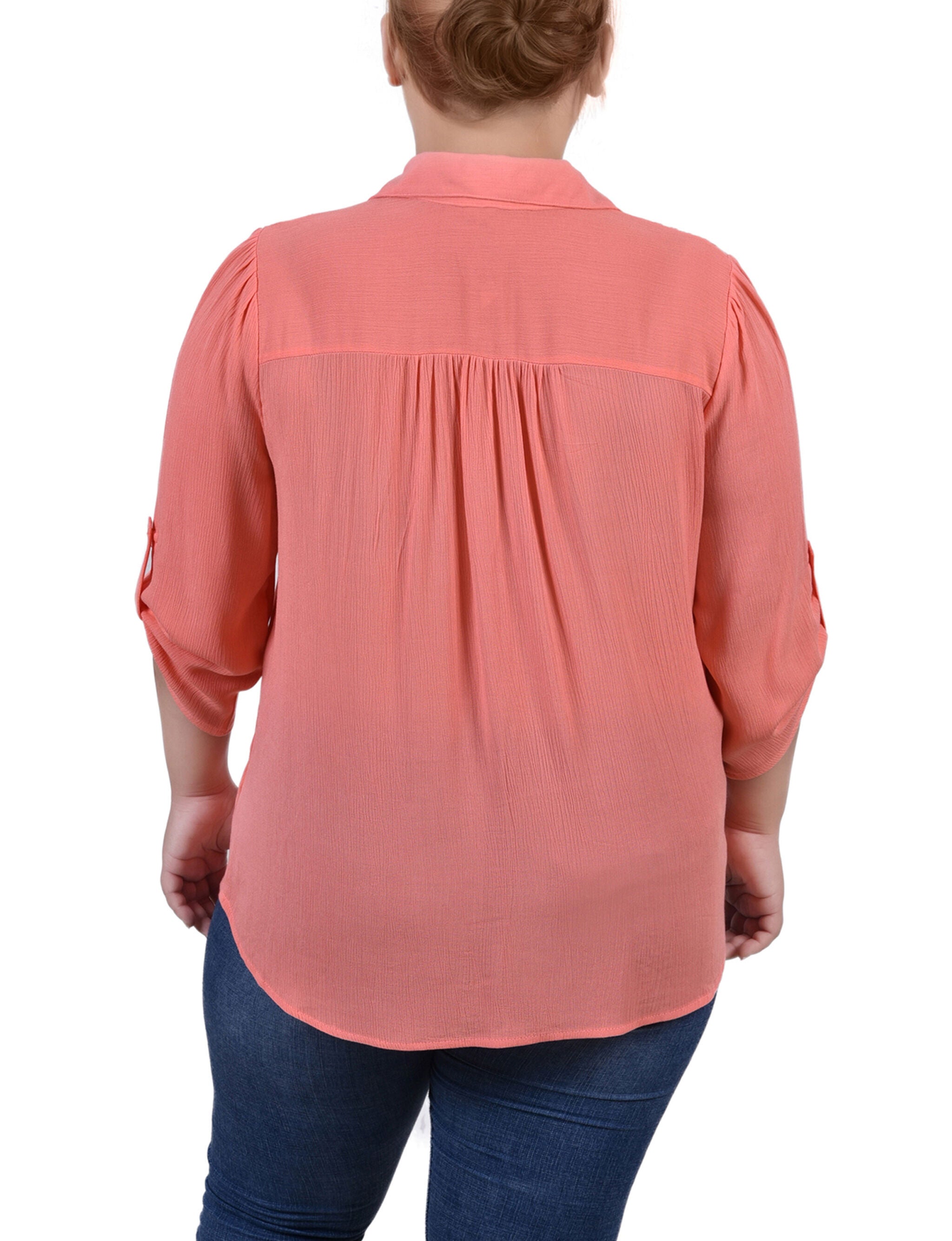 3/4 Sleeve Gauze Blouse, Coral, alternate image number 2
