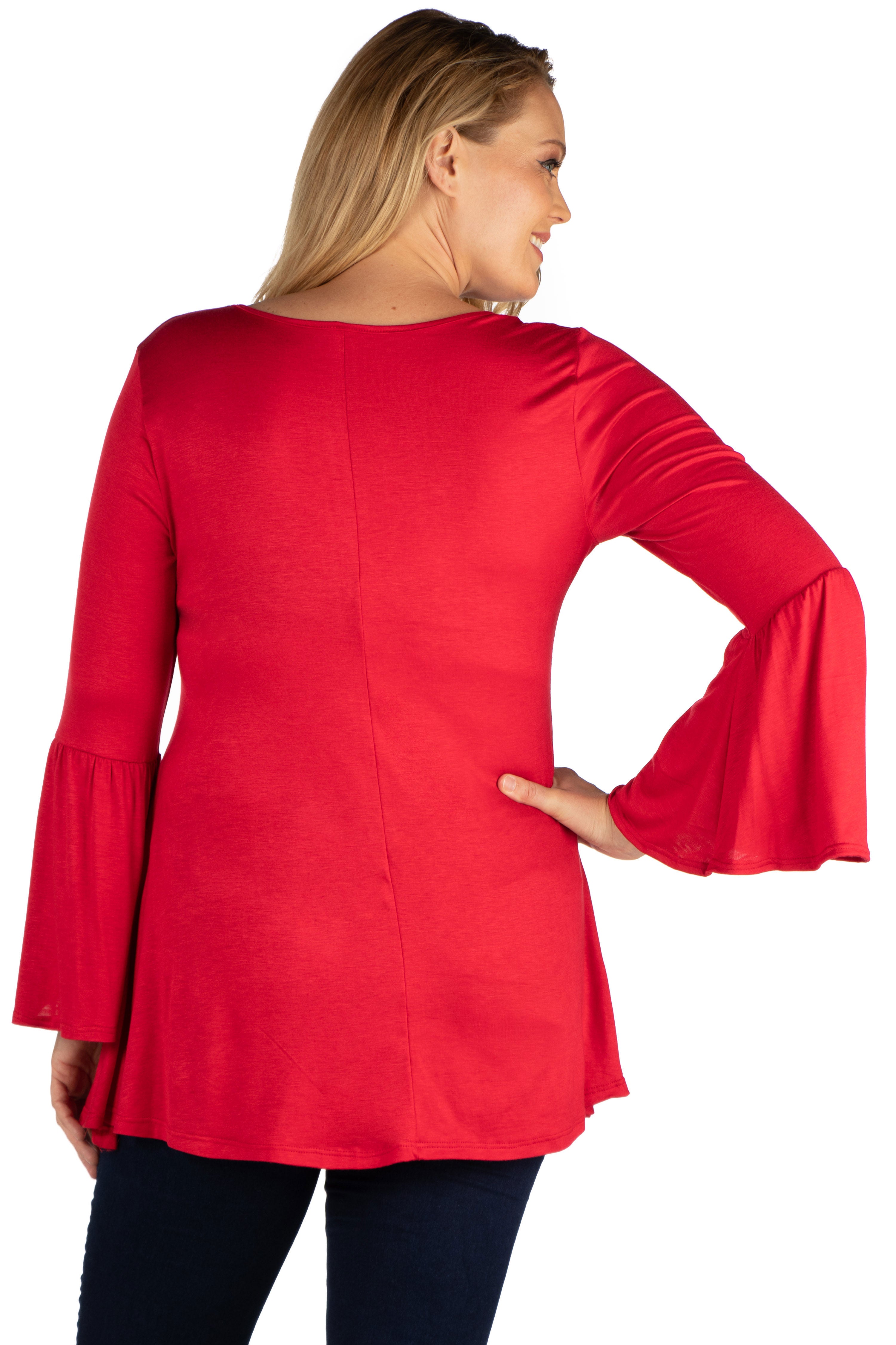 Long Bell Sleeve Flared Plus Size Tunic Top, , alternate image number 1
