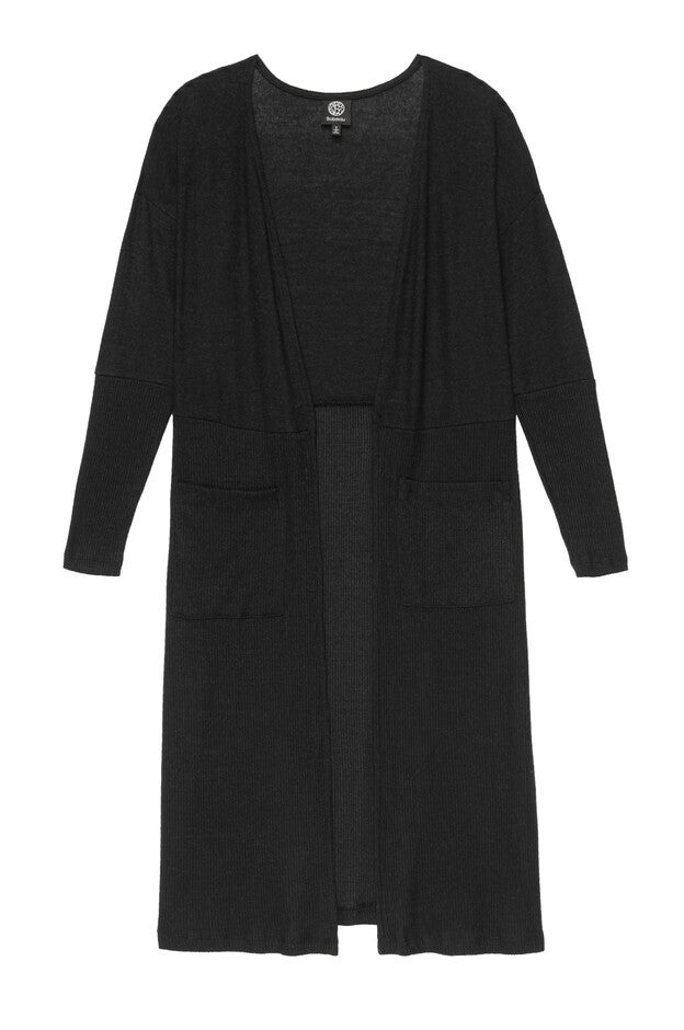 Dean Cozy Ribbed Duster Cardigan, Black, hi-res image number 0