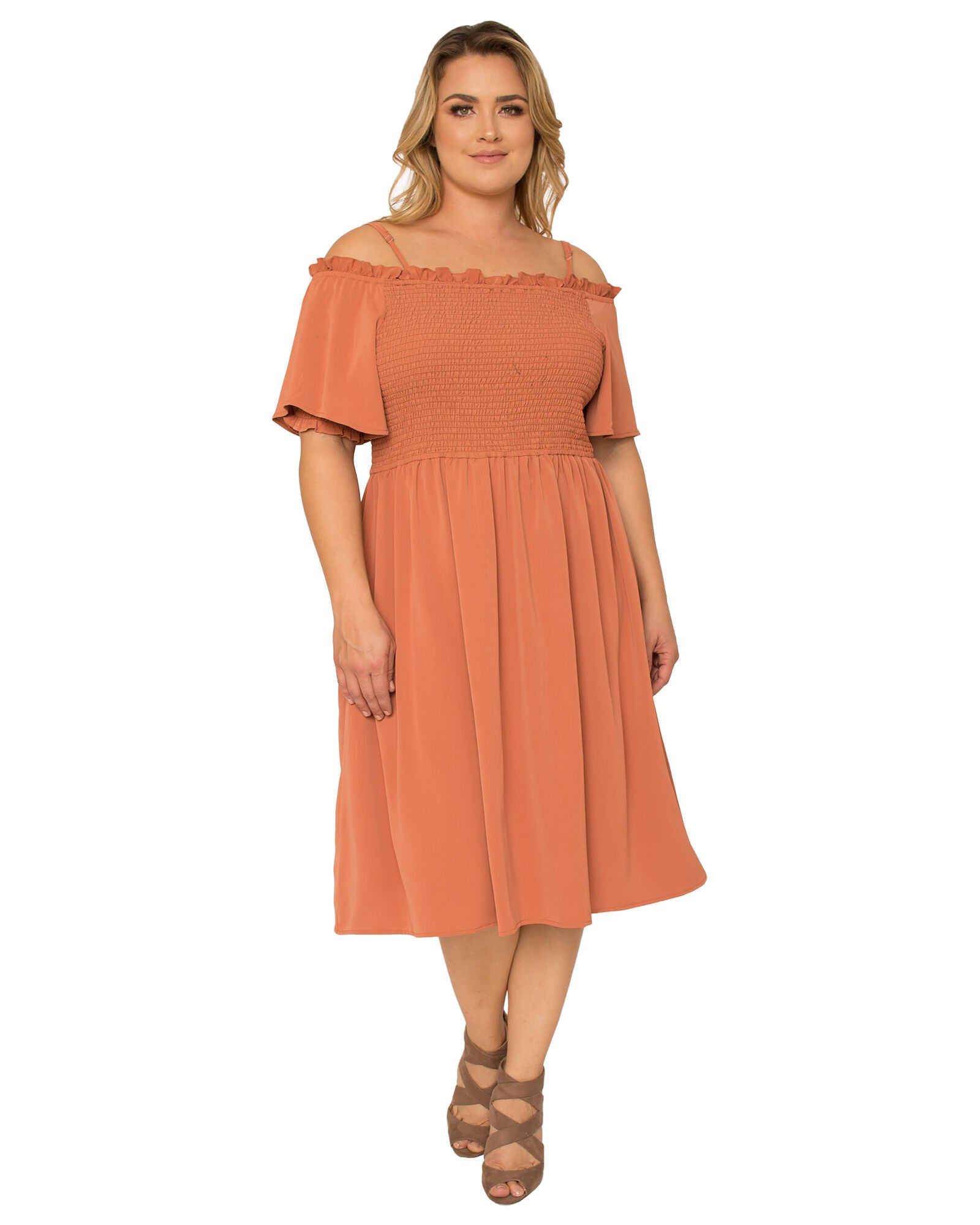 gajess ワンピースBRA DRESS DESIGN 36サイズ Gabi Plus Size Off The Shoulder Smocked Georgette Dress