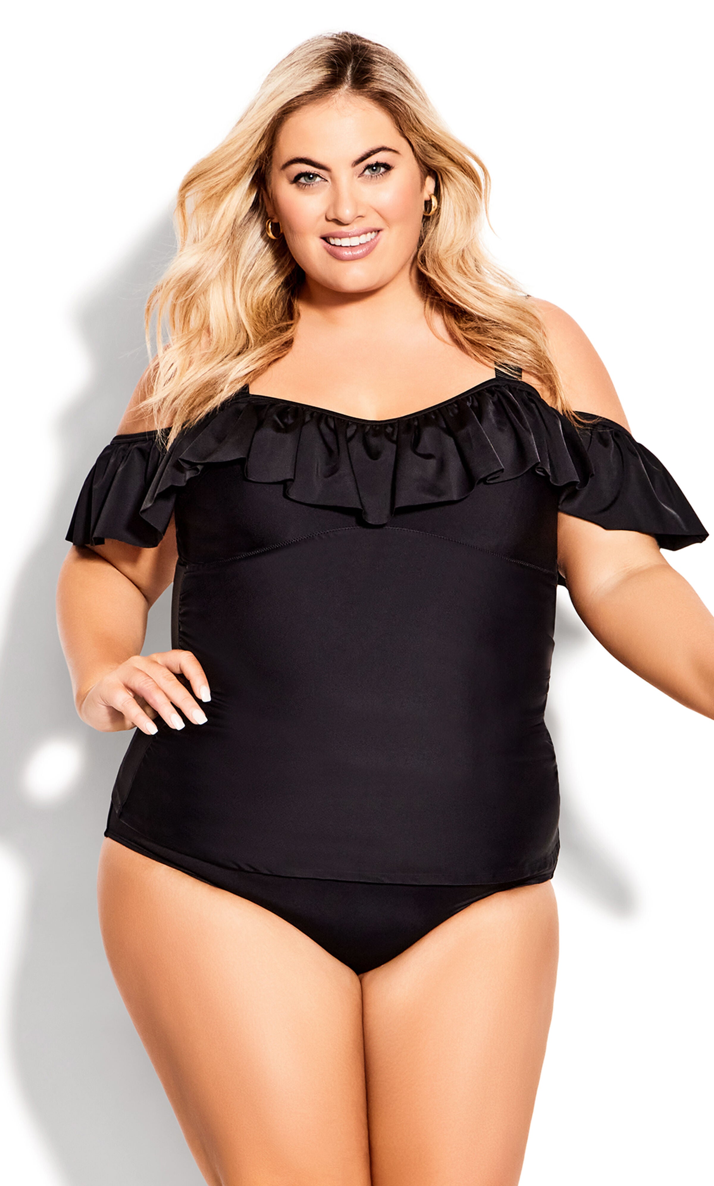 Ruffle Tankini Top - black, Black, hi-res image number 0