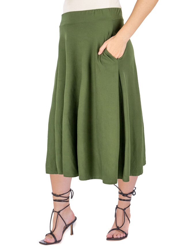 Elastic Waist Pleated Pocket Plus Size Midi Skirt, , alternate image number null