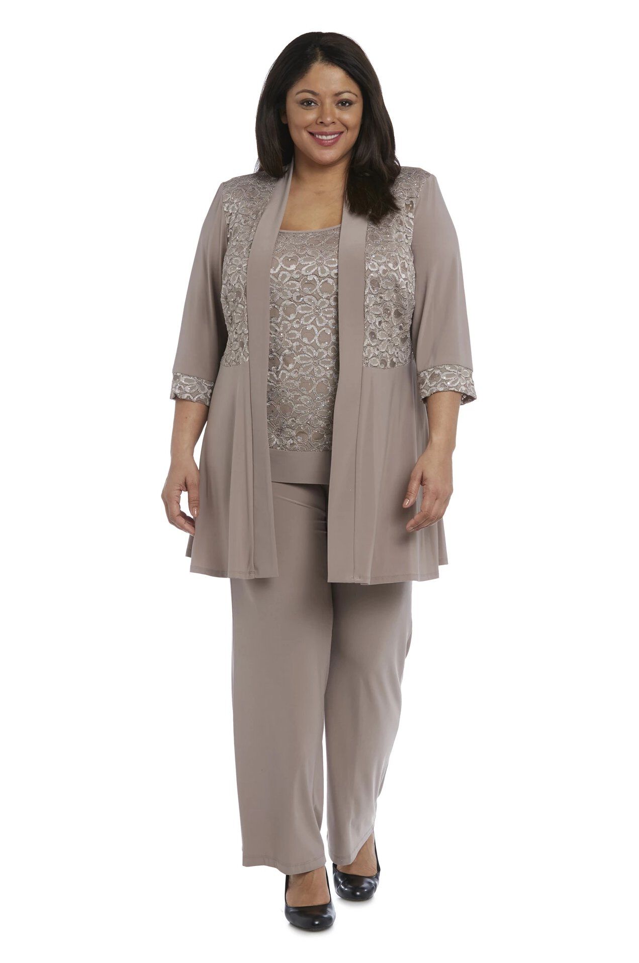 Faux Trouser Set with Lace and Sequin Detailing, Mocha, hi-res image number 0