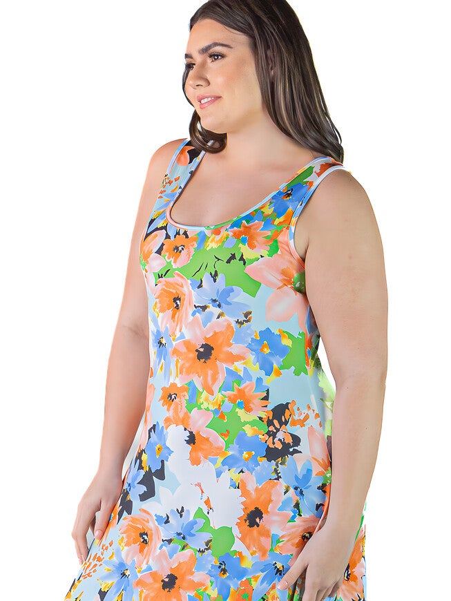 Plus Size Watercolor Floral Sleeveless Loose Long Casual Maxi Dress, , alternate image number 3