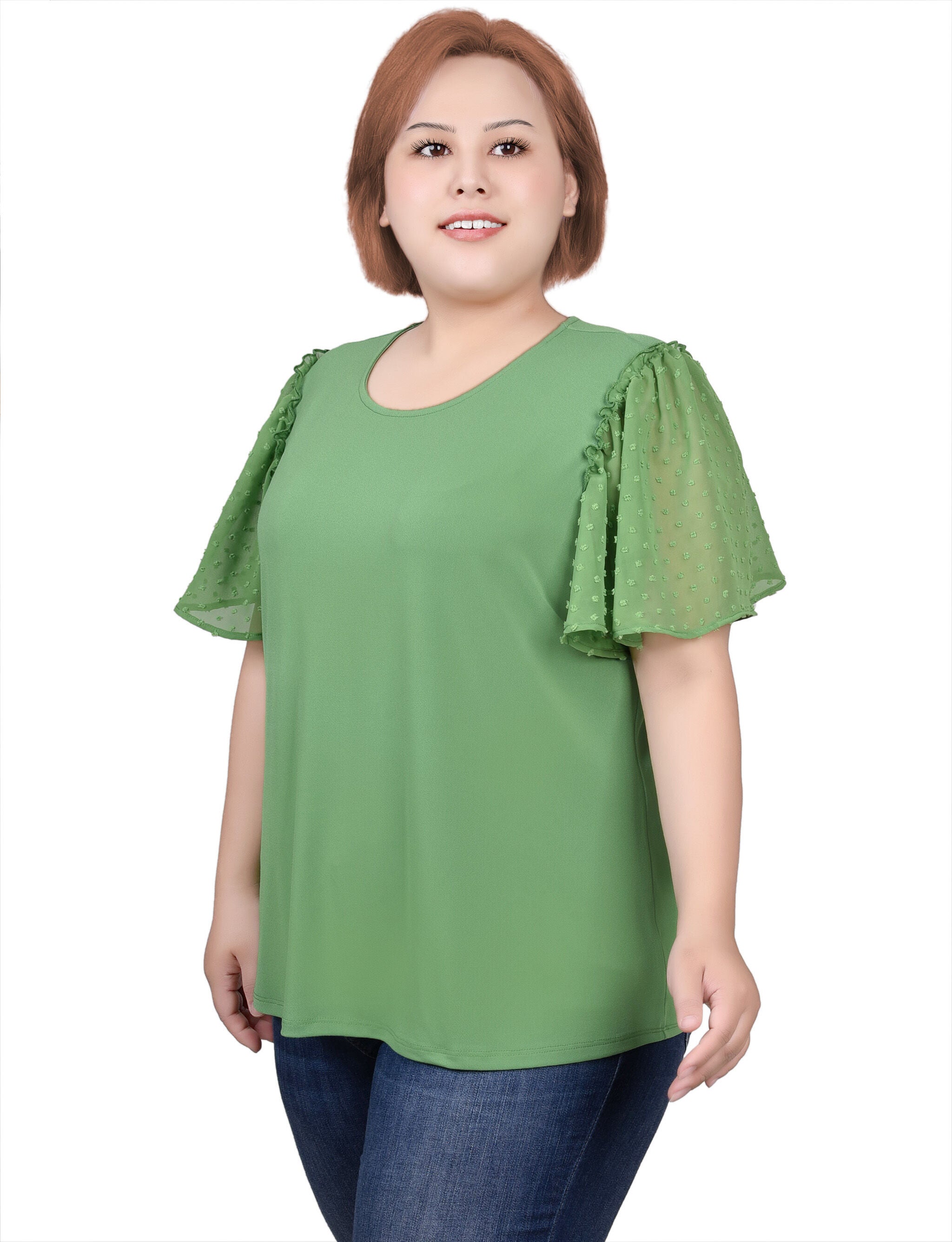Clip Dot Flutter Sleeve Top, Mint Green / green, alternate image number 2