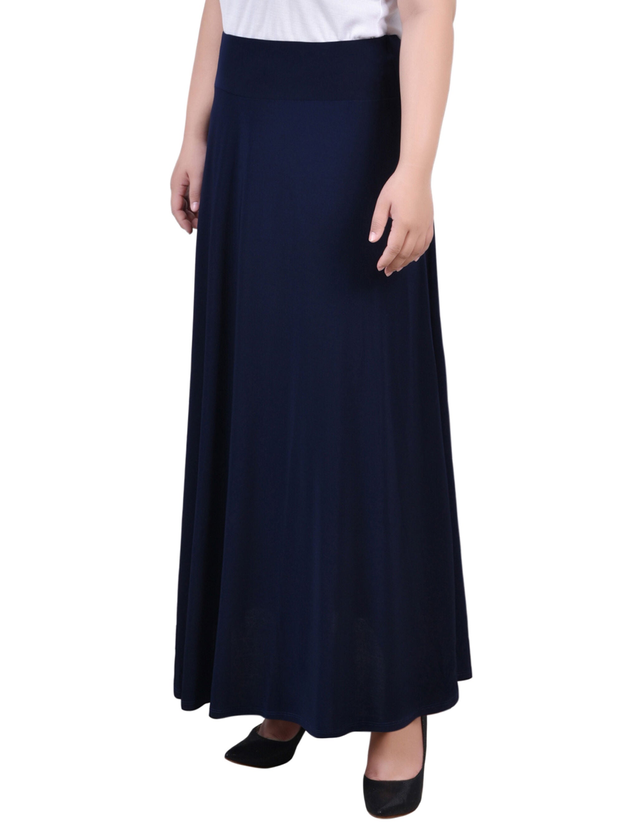 Plus Size Wide Yoked Maxi Skirt, Navy, hi-res image number 0