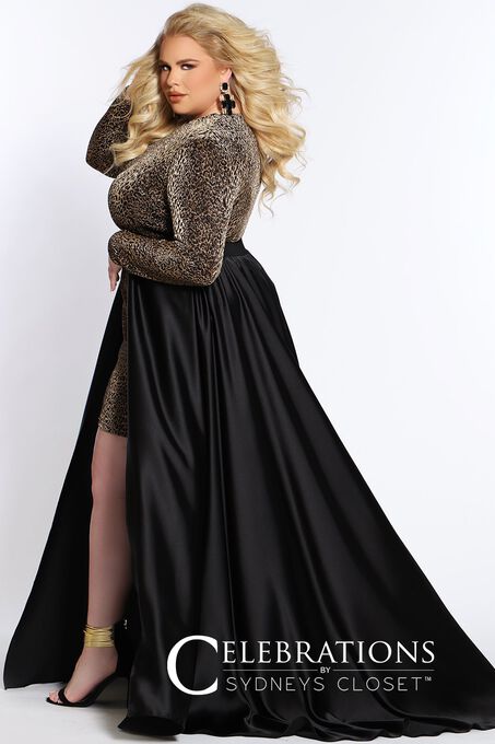 Untamed Plus Size Short Cocktail Dress with Long Sleeves and Optional Overskirt, , alternate image number null