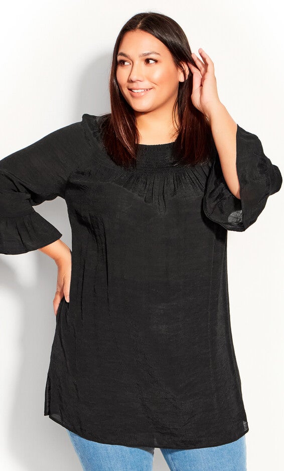 Flutter 3/4 Sleeve Top - black, Black, hi-res image number 0