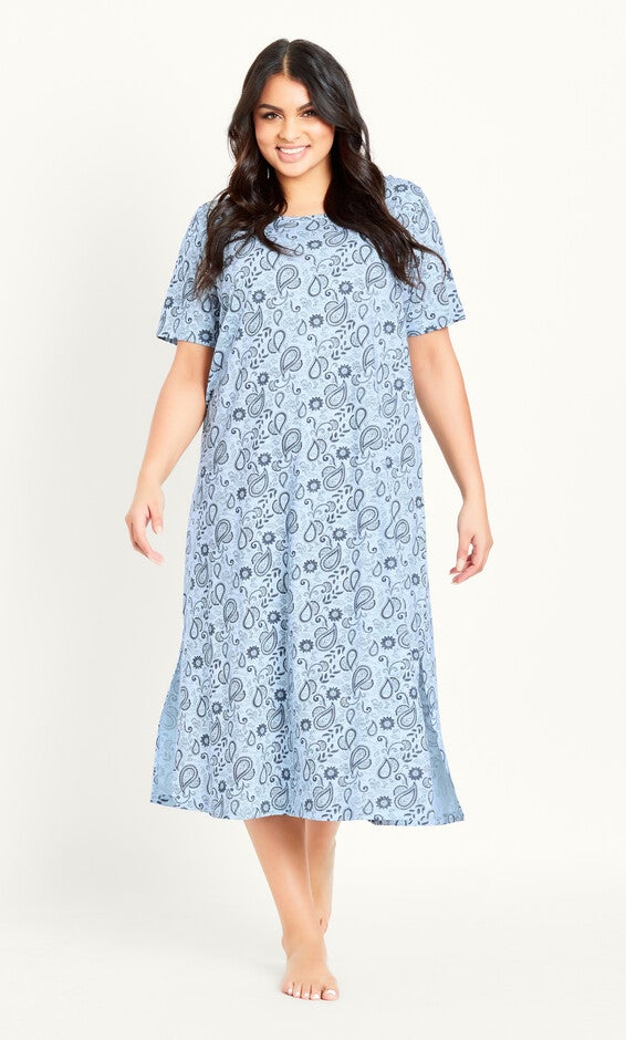 Paisley Sleep Dress - blue, Blue, hi-res image number 0