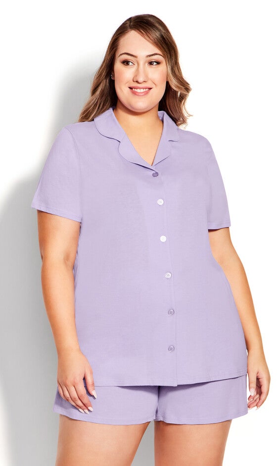 Button Short Sleeve Sleep Top - lavender, Purple, hi-res image number 0