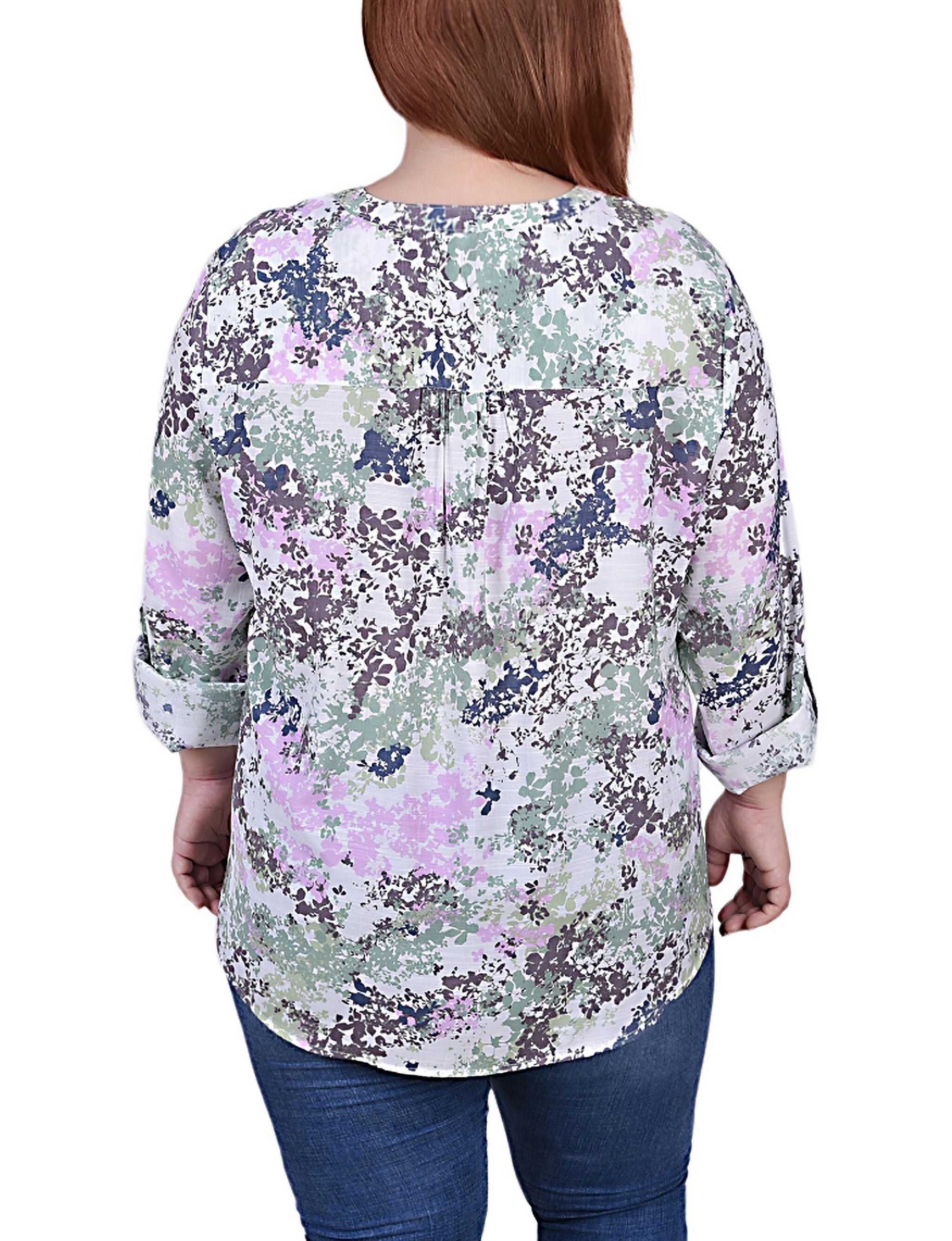 3/4 Y Neck Blouse, Tiedye Floral, alternate image number 1