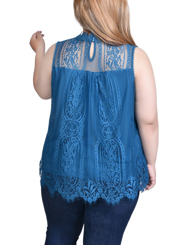 Sleeveless Mock Neck Lace Top, , alternate image number null