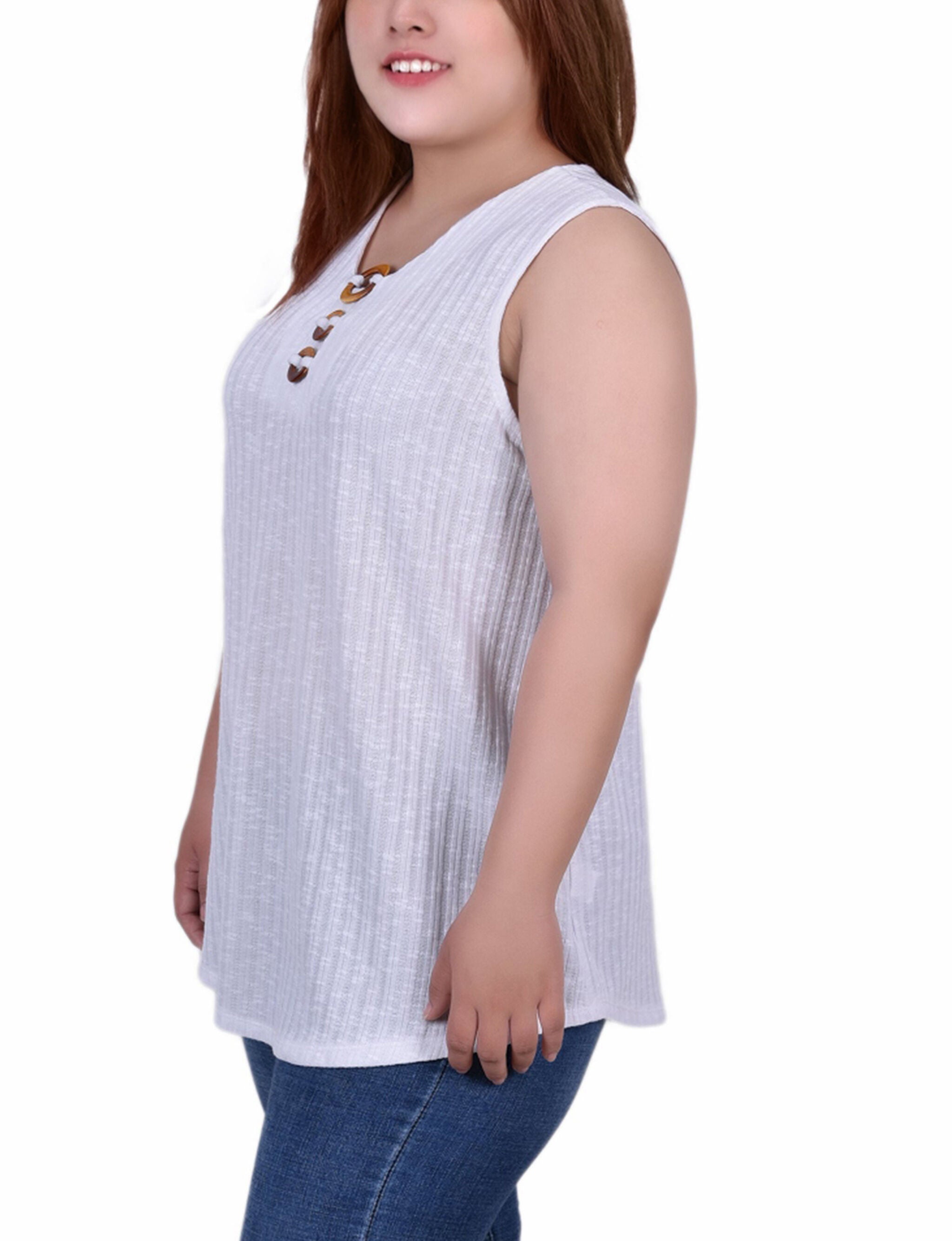 Sleeveless Rib Knit Top, White, alternate image number 1
