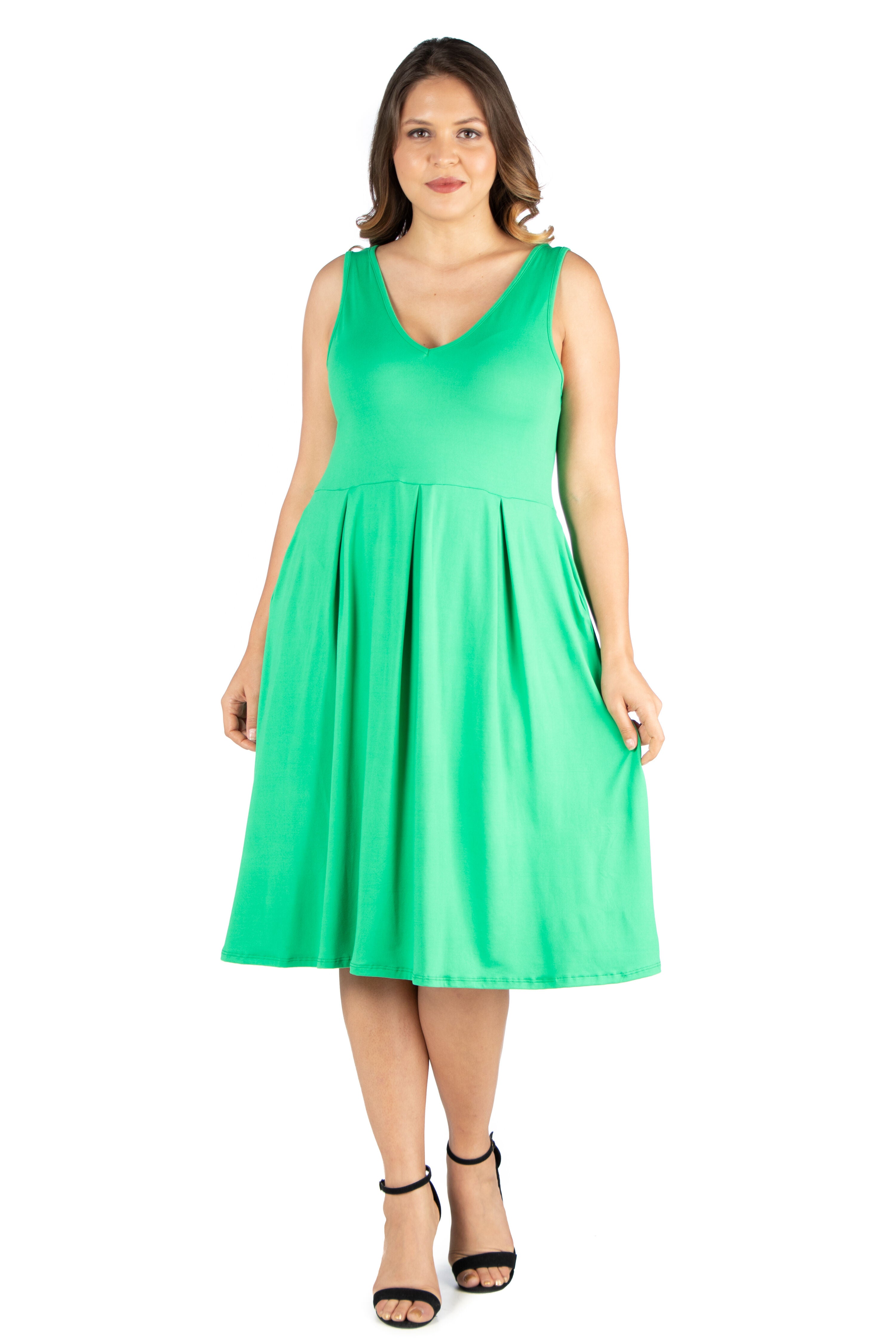 Sleeveless Midi Plus Size Fit and Flare Pocket Dress, Green, hi-res image number 0