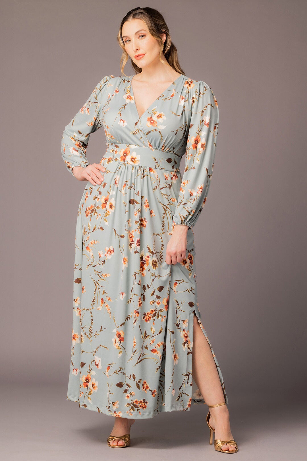 Kelsey Long Sleeve Maxi Dress, Spring Meadow / Sage Green, alternate image number 2