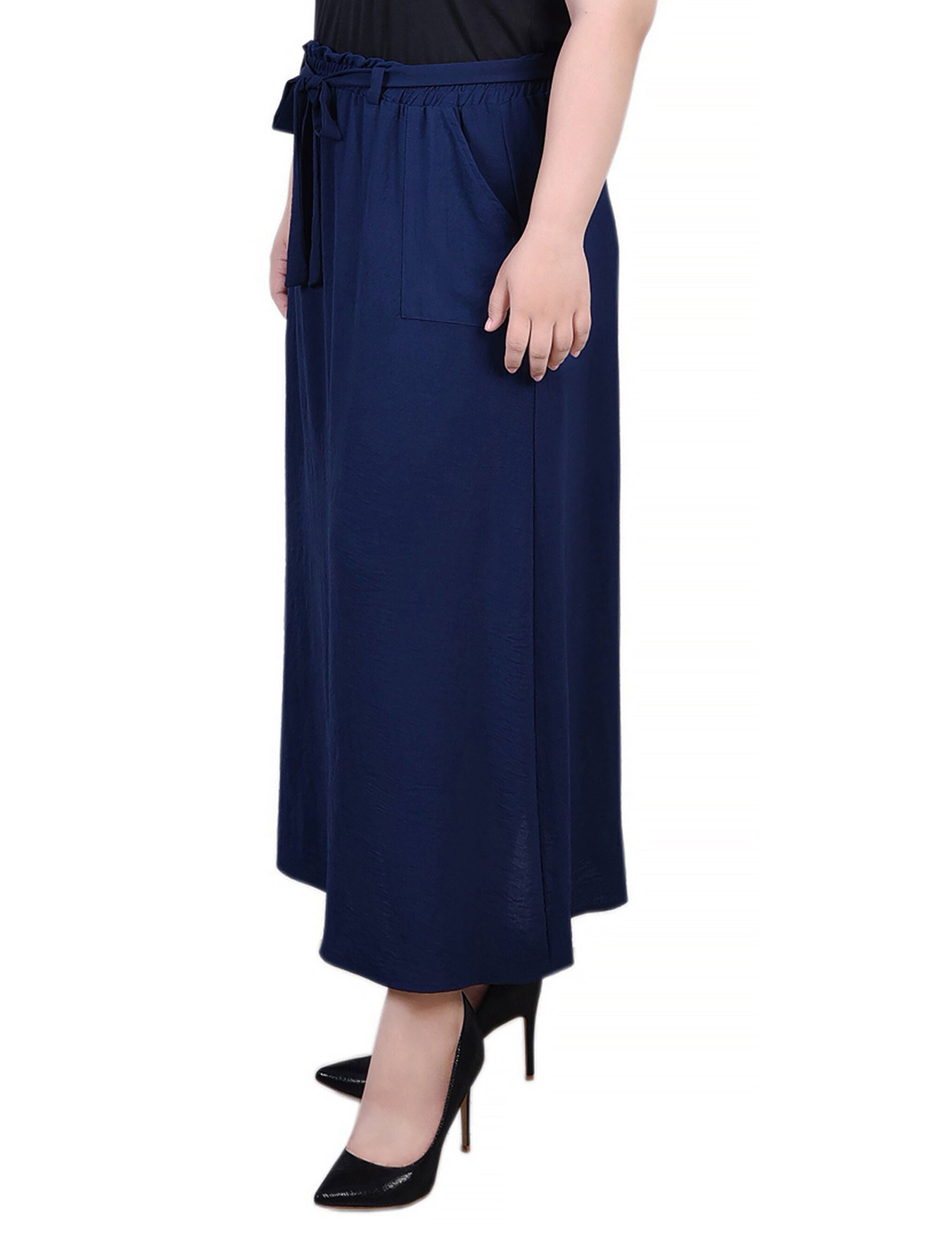 Ankle Length Belted A-Line Skirt, Navy, alternate image number 1