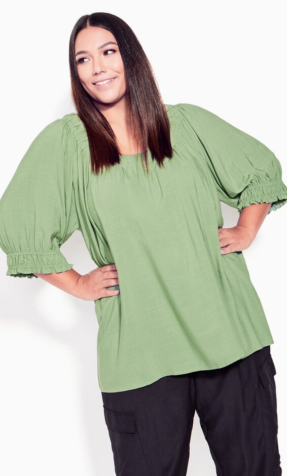 Bianca Pleat Neck Top - olive, Green, hi-res image number 0