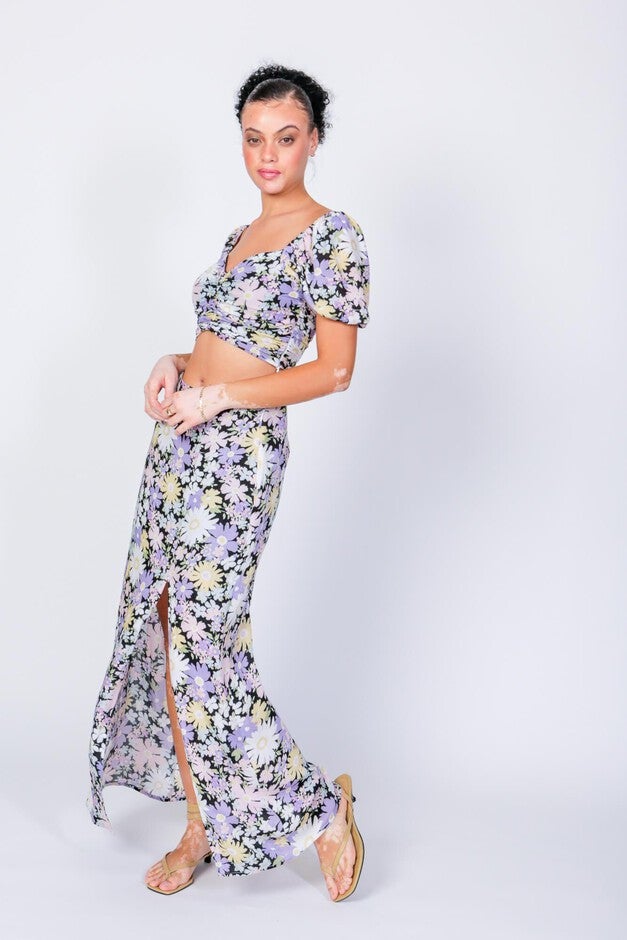Sonny & Cher Crop Top and Skirt Two Piece Set, Daisy Print / Lilac, alternate image number 2