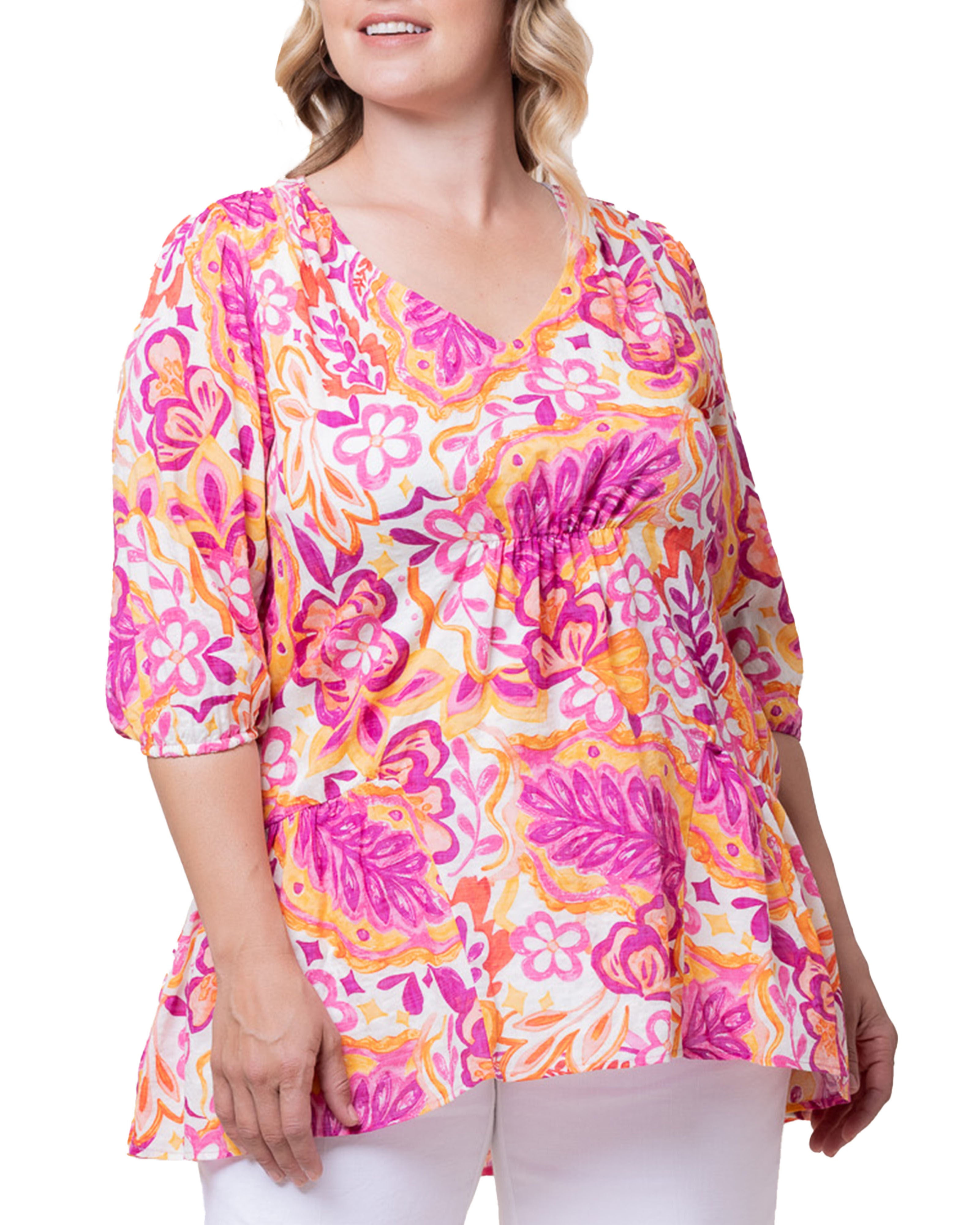 Oasis Flowy Tunic Top, ARTFUL TROPICAL PRINT / Magenta, alternate image number 2