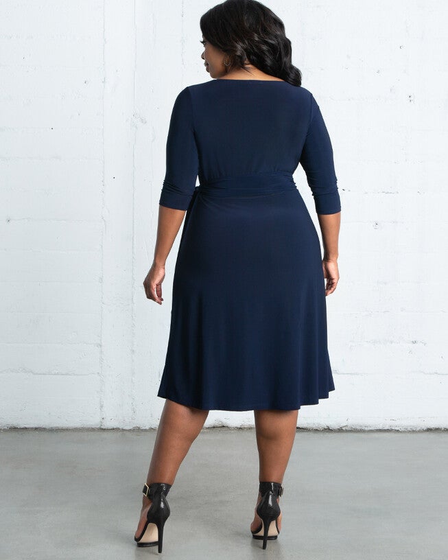 Sweetheart Knit Wrap Dress, Navy Blue, alternate image number null