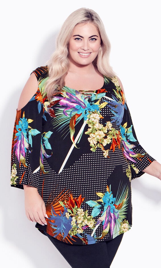 Cold Shoulder 3 Bar Border Top - black, Green, hi-res image number 0