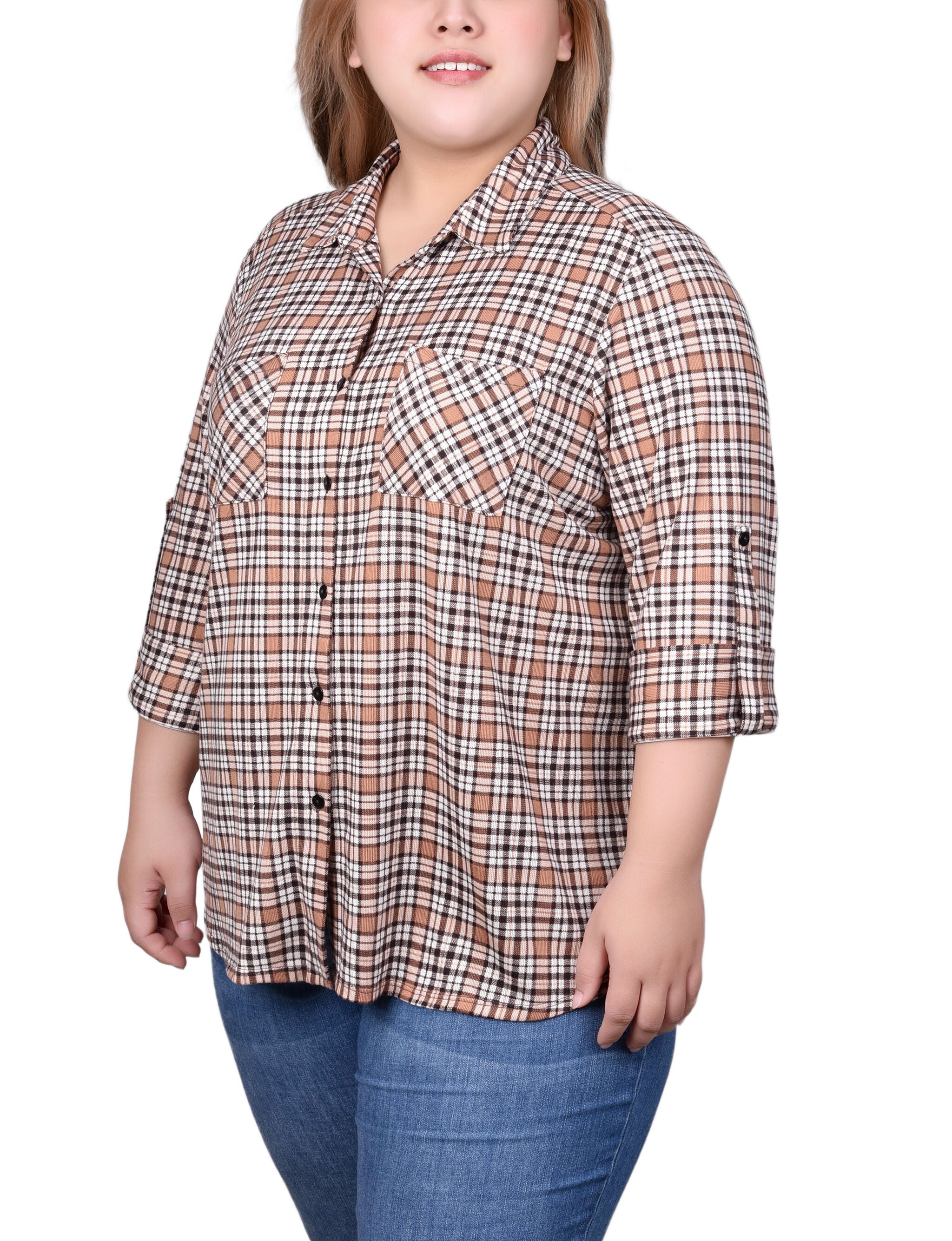 Long Sleeve Button Front Tunic Top, , alternate image number 4