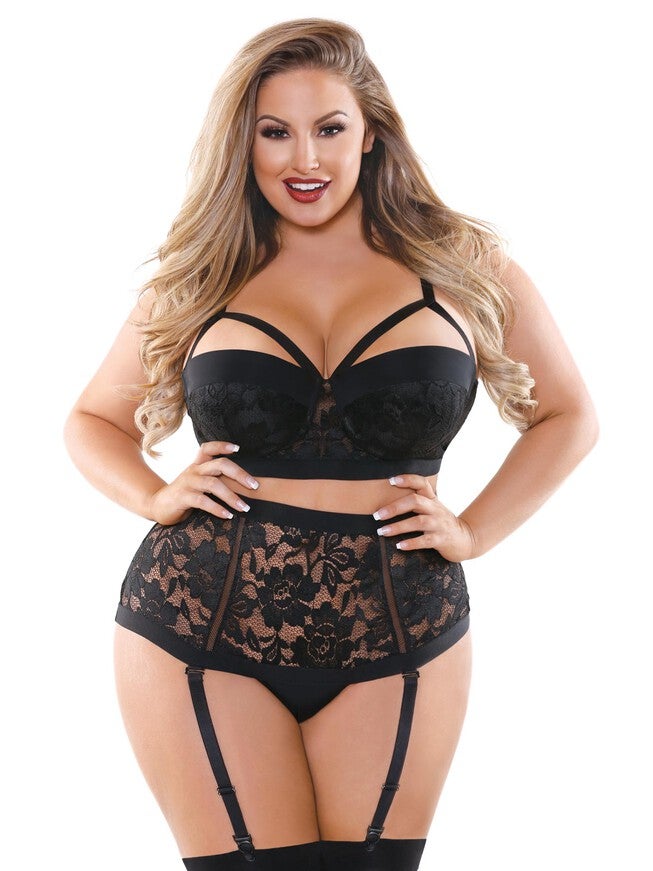 High Waisted Caged Bra Set, Black, hi-res image number null