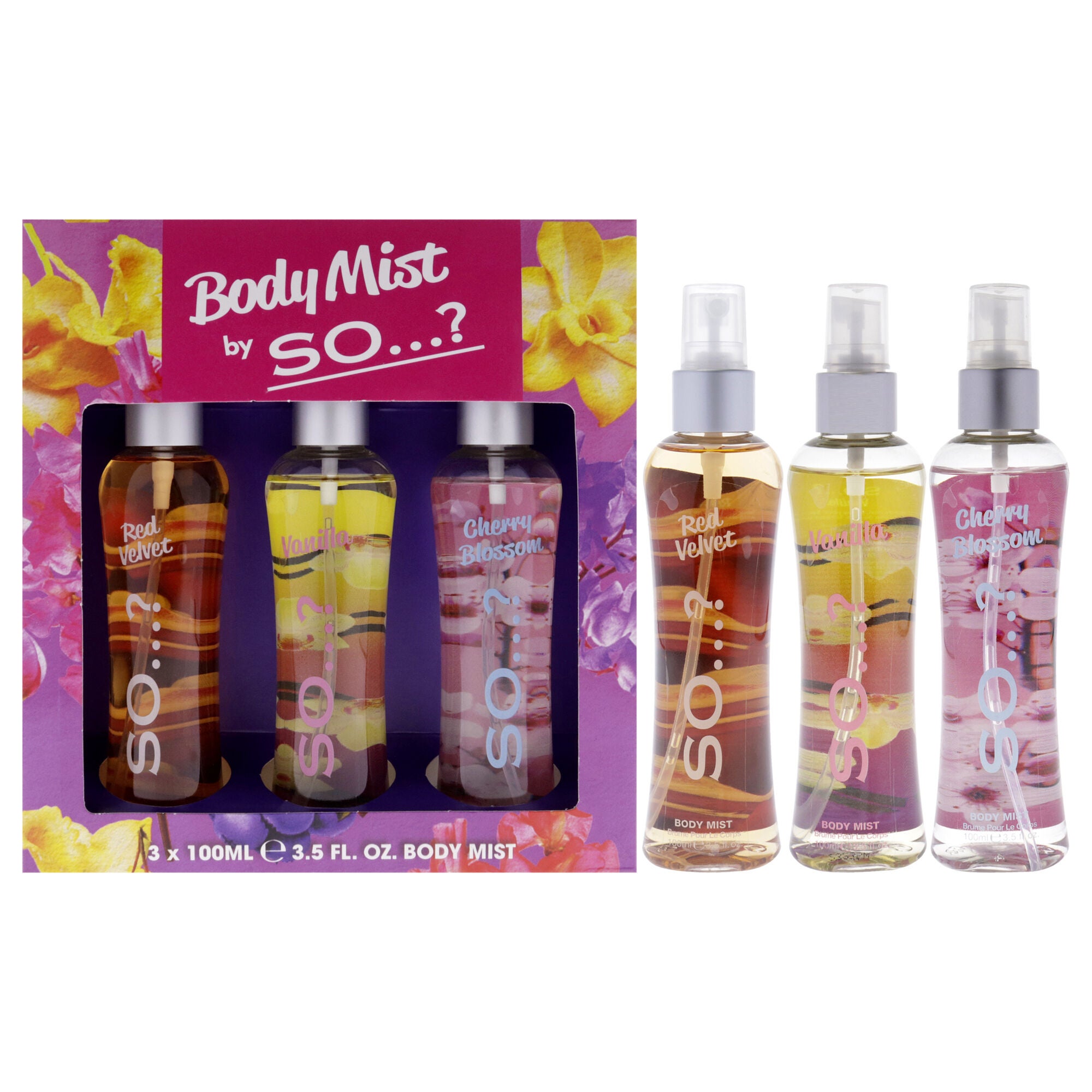 So Body Mist Set by So&hellip;? for Women - 3 Pc 3.5oz Body Mist - Red Velvet, 3.5oz Body Mist - Vanilla, 3.5oz Body Mist - Cherry Blossom, See Description, hi-res image number 0
