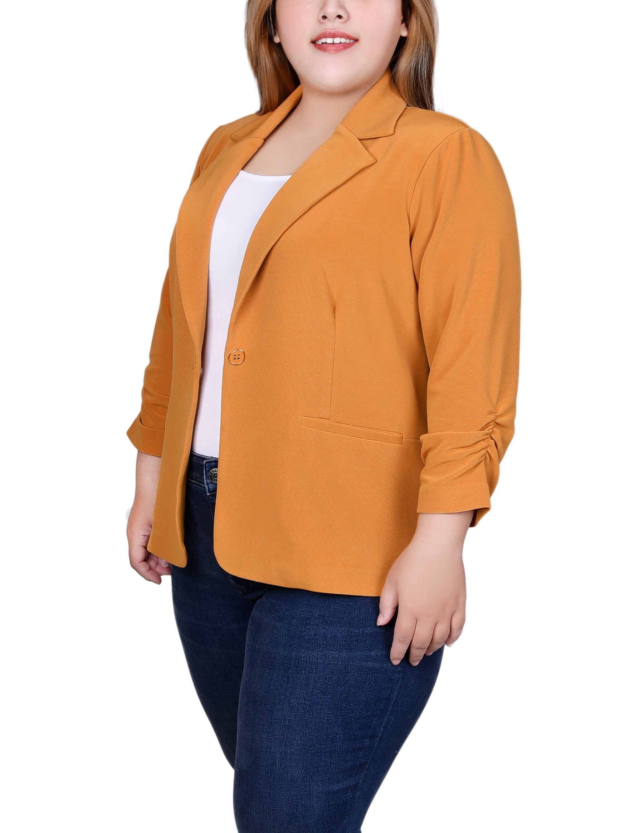 3/4 Sleeve Knit Ottoman Jacket, Inca Gold, alternate image number 2