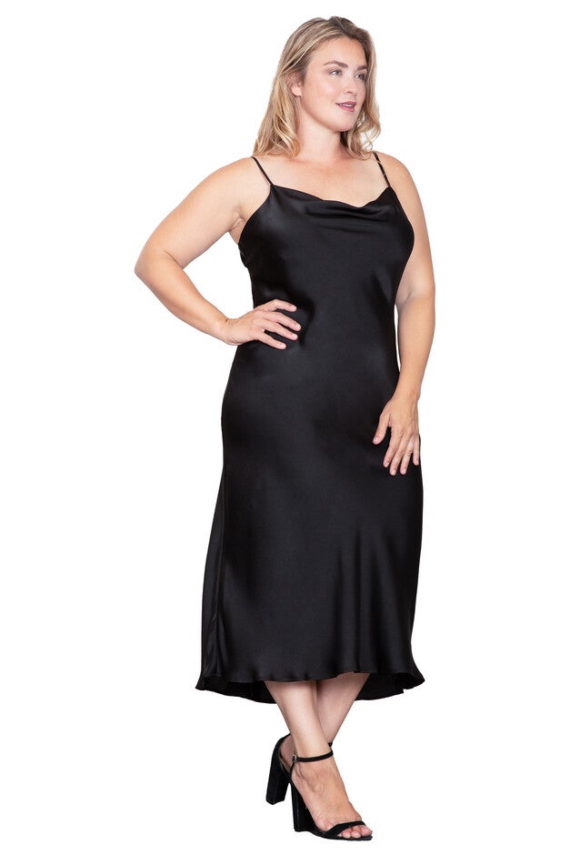 Cowl Neck Midi Tank Dress, Balck / Black, alternate image number null