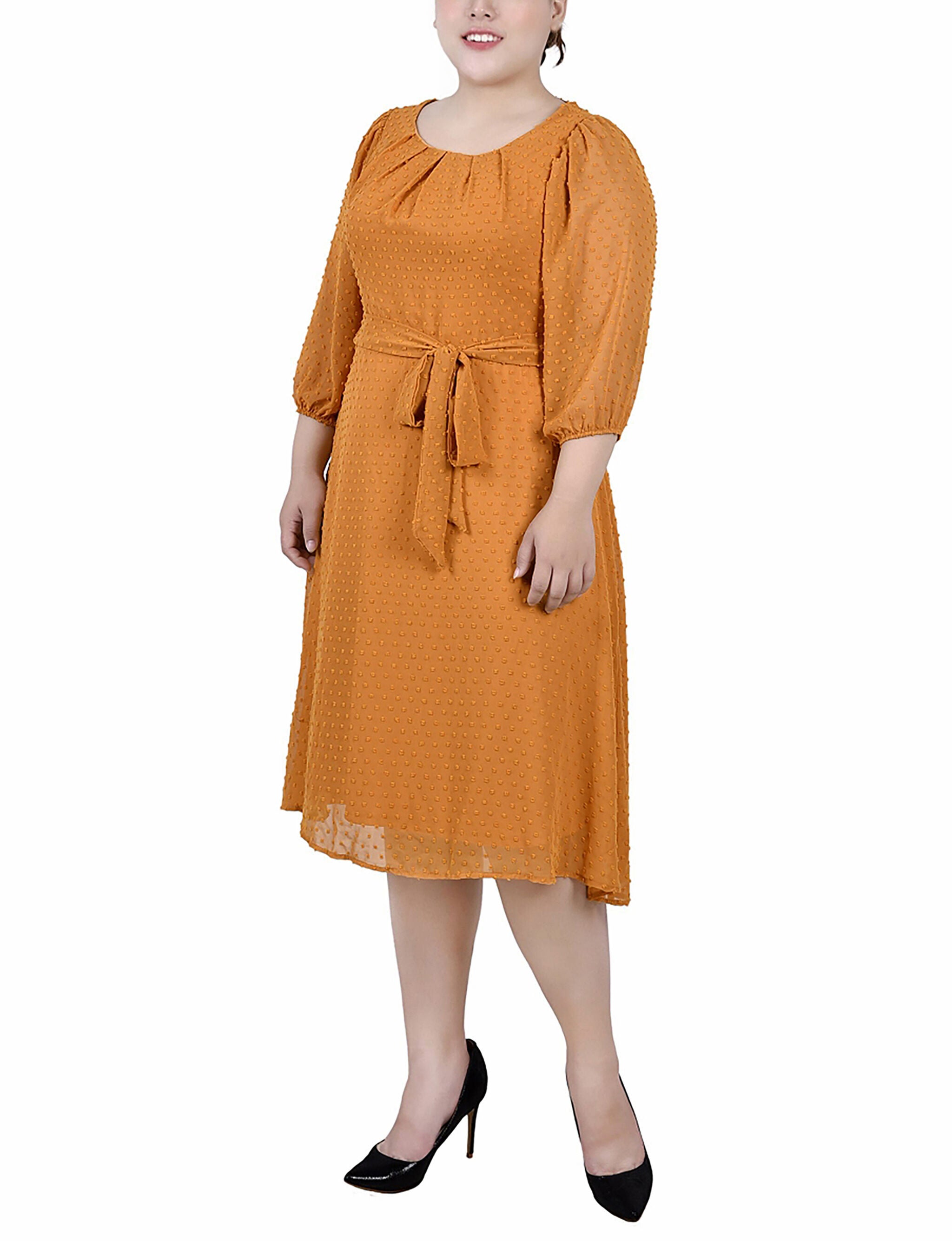 3/4 Sleeve Clip Dot Dress, Inca Gold, hi-res image number 0