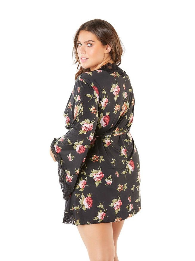 Butterfly Sleeve Soft Robe, Black, alternate image number null