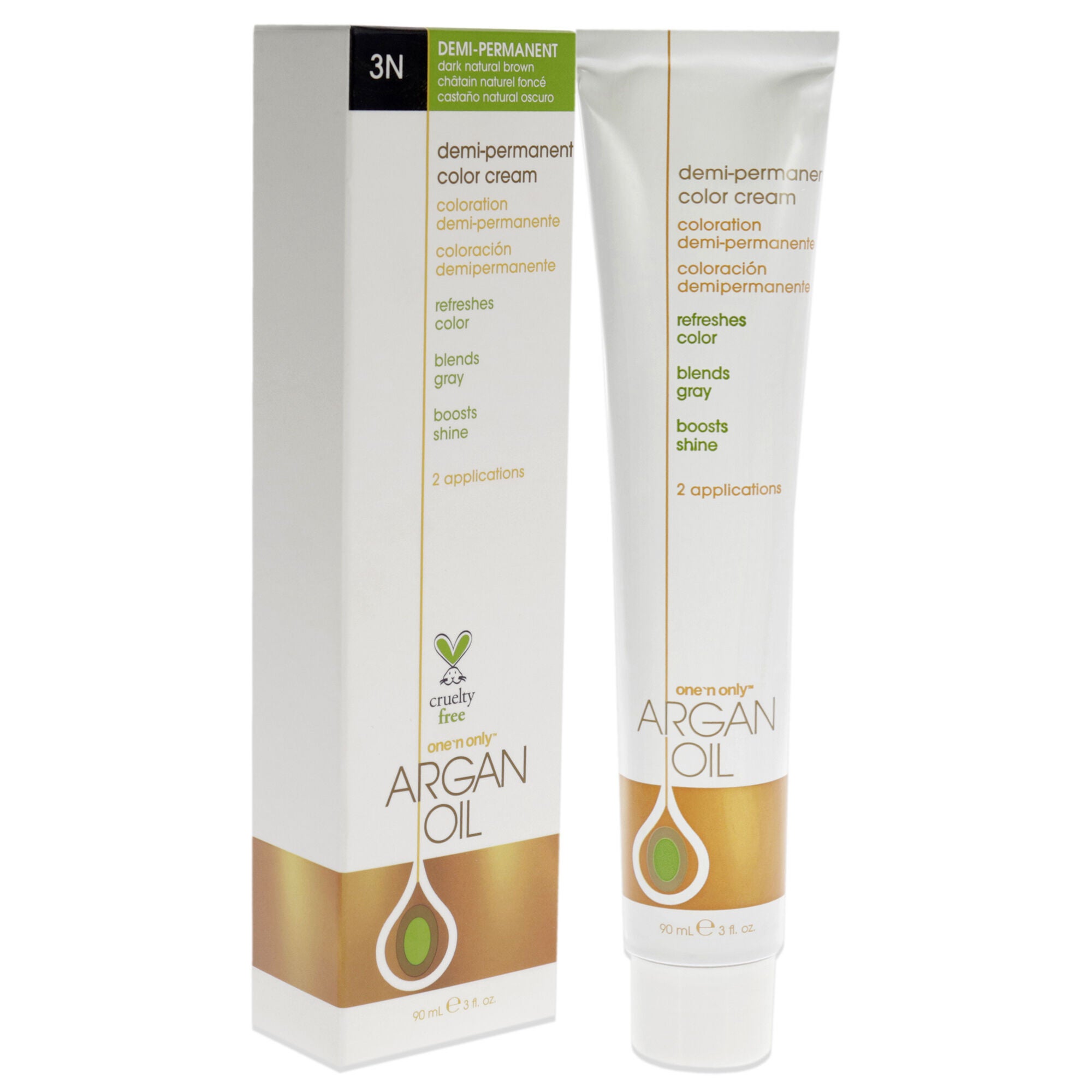 Argan Oil Demi-Permanent Color Cream - 3N Dark Natural Brown by One n Only for Unisex - 3 oz Hair Color, See Description, alternate image number 1