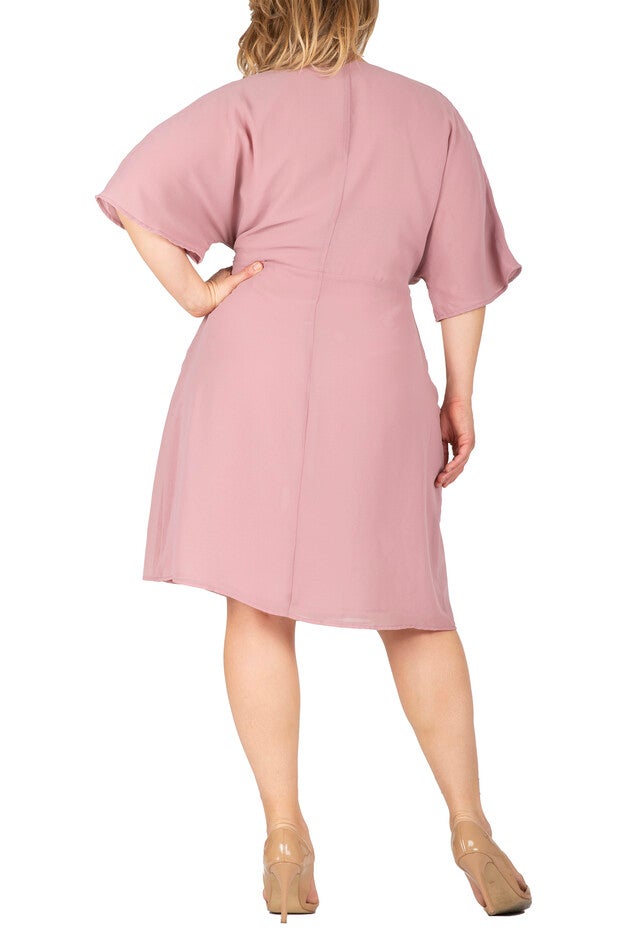 Plus Size Modern Womens V-Neck Kimono Wrap Dress Above The Knee Length, , alternate image number null