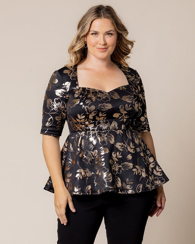 Cherished Sweetheart Peplum Top, Gilded Noir, hi-res image number 0