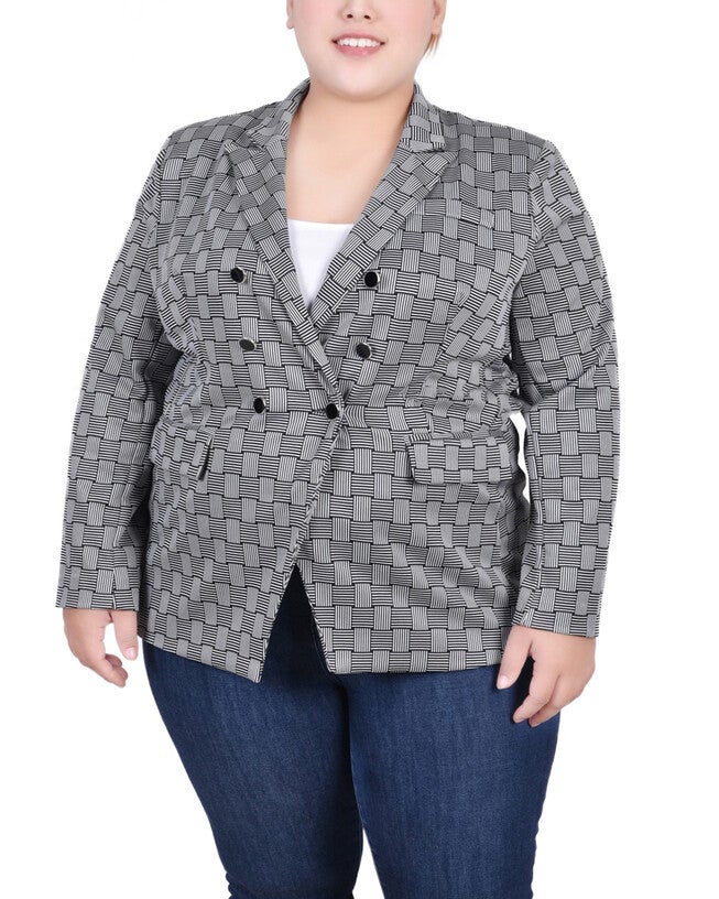 Long Sleeve Double Breasted Jacket, BlackWhitePlaid, hi-res image number 0
