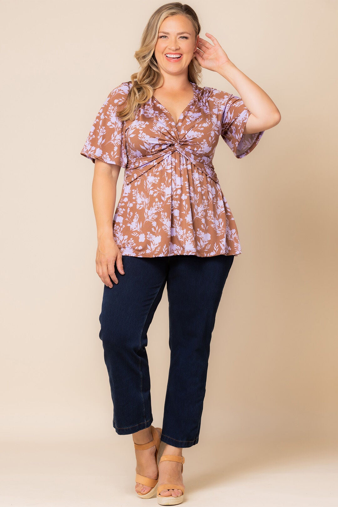 Abby Twist Front Top, Lavender Florals / Lilac, alternate image number 5
