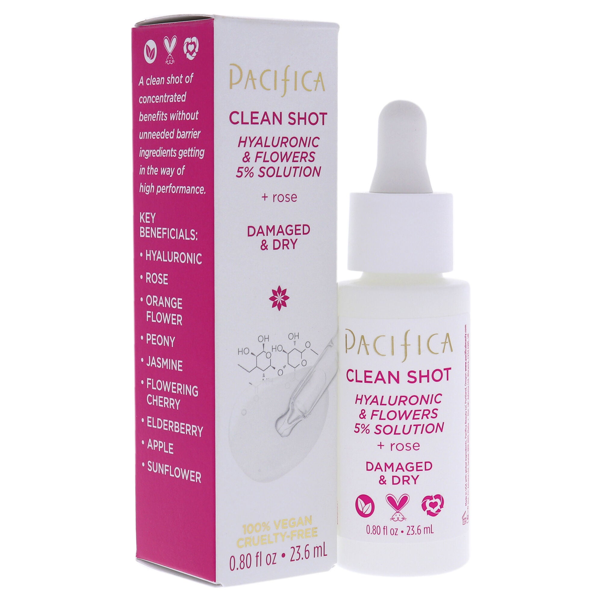 Clean Shot Hyaluronic and Flowers 5 Percent Solution by Pacifica for Unisex - 0.8 oz Serum, See Description, alternate image number 2