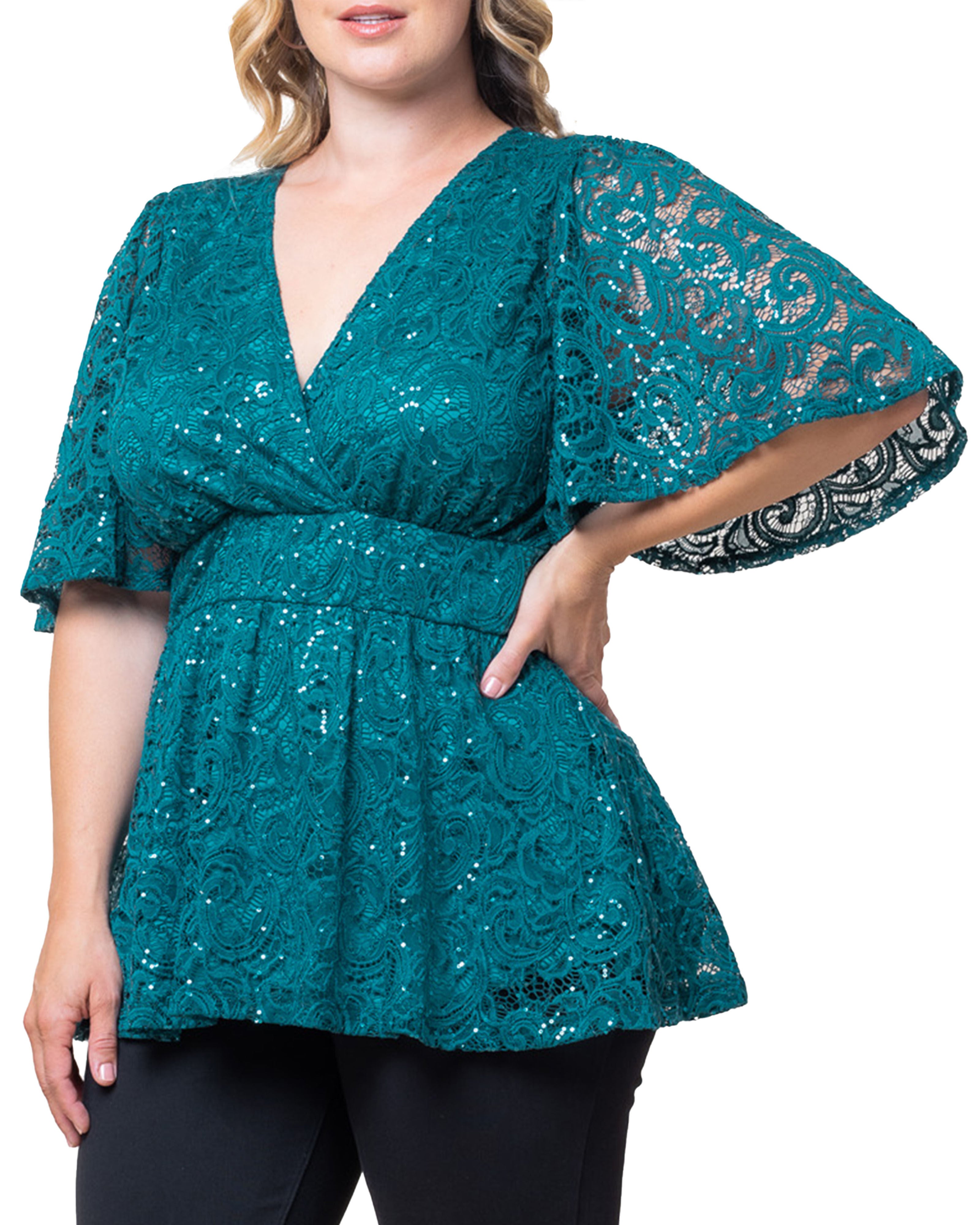 Stardust Sequin Lace Top, TEAL TOPAZ / Teal, alternate image number 2