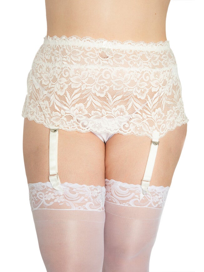 Nickel Free Lace Garter Belt, White, hi-res image number null