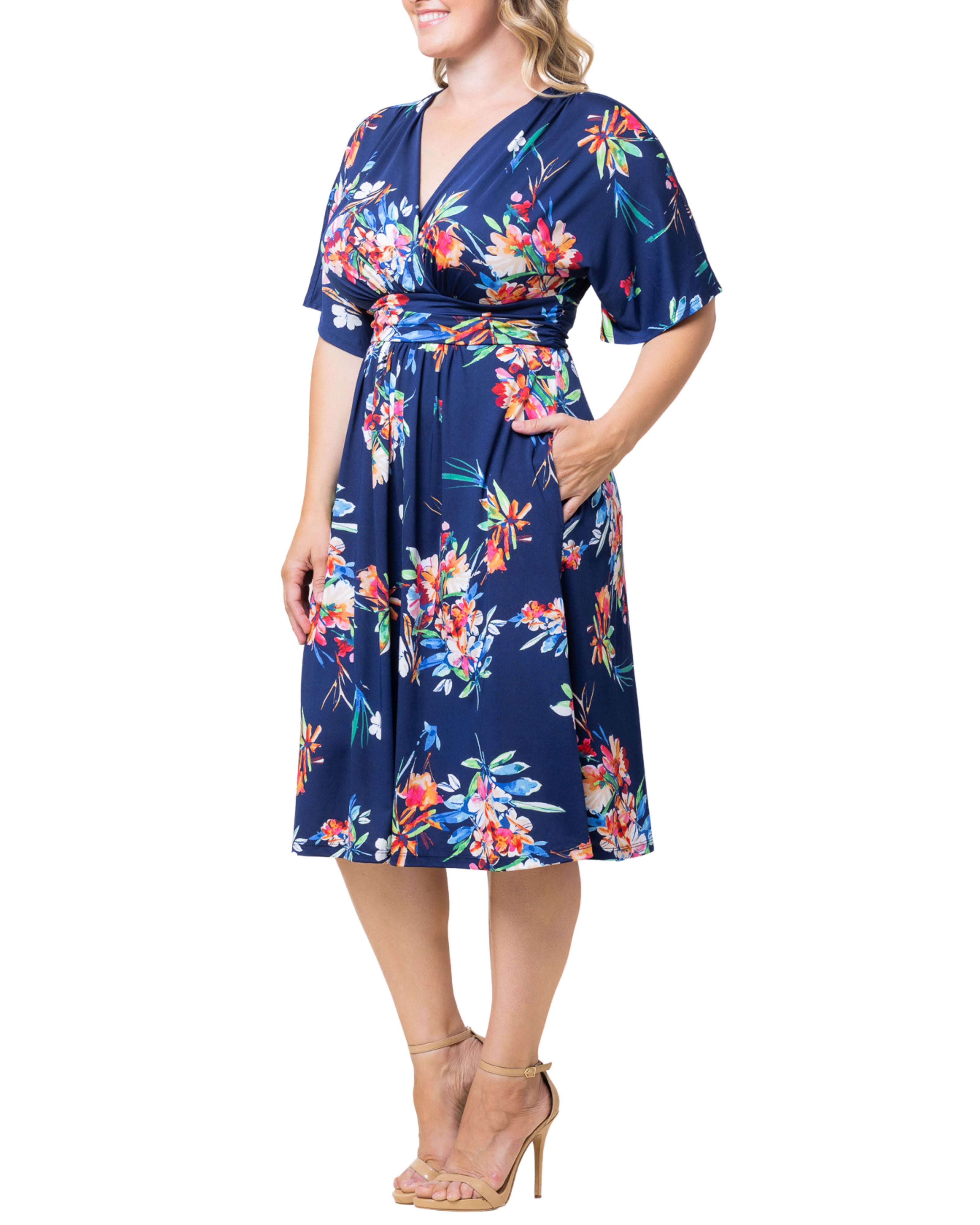 Gia Midi Dress, BELIZE BLOOMS / Royal Blue, alternate image number 3