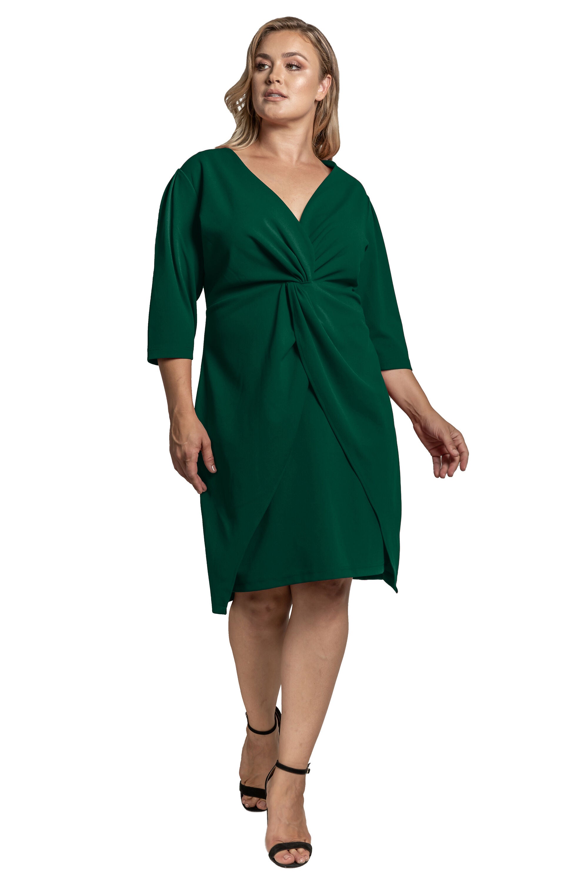 crepe knit midi dress Women's Plus Size Twist-Front V-Neck black bronze gown
