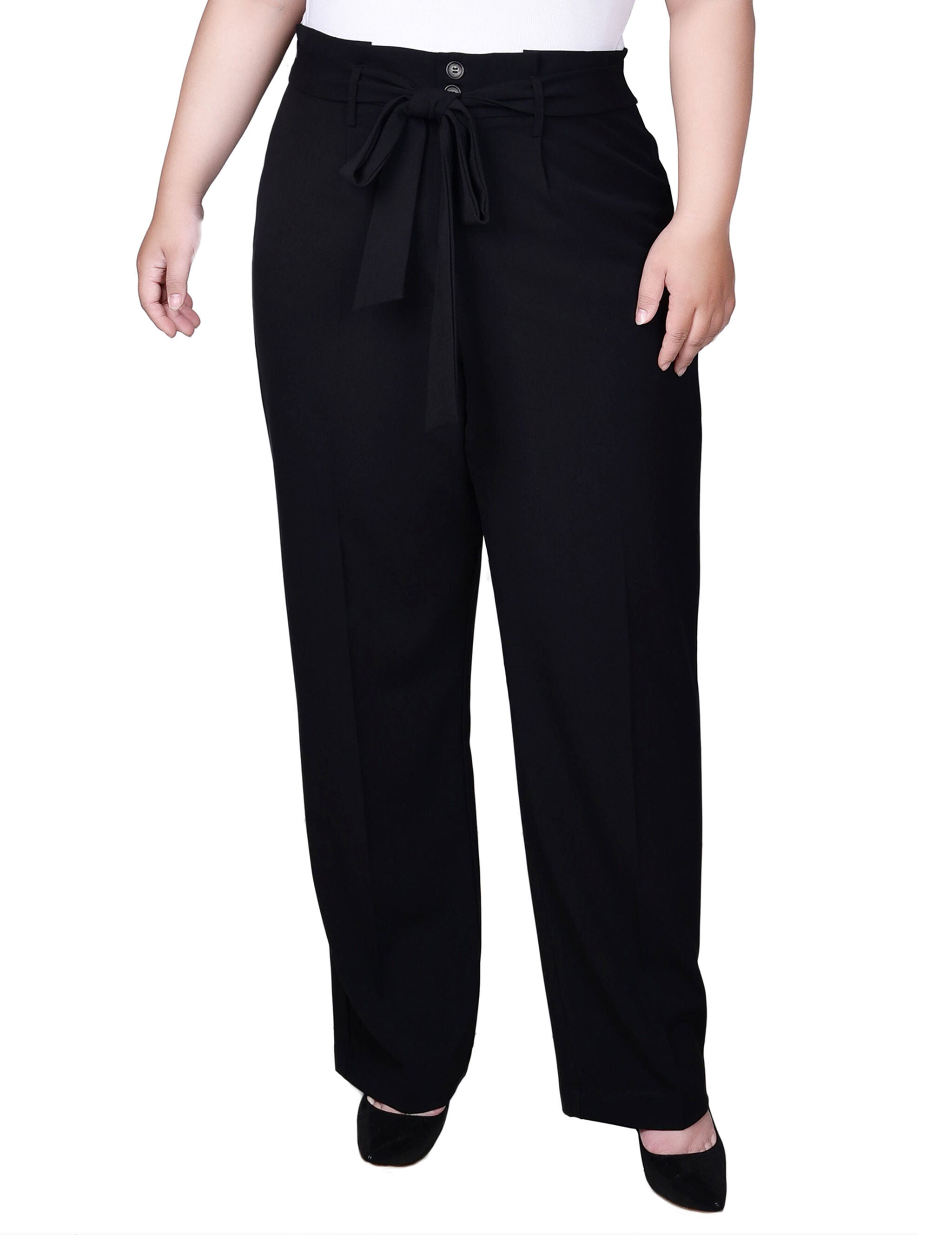 Belted Full Length Pants, Black, hi-res image number 0
