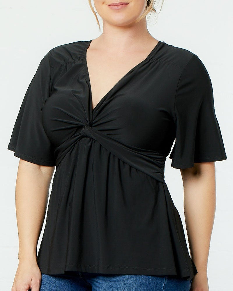 Abby Twist Front Top, Blue Floral Print, alternate image number 1