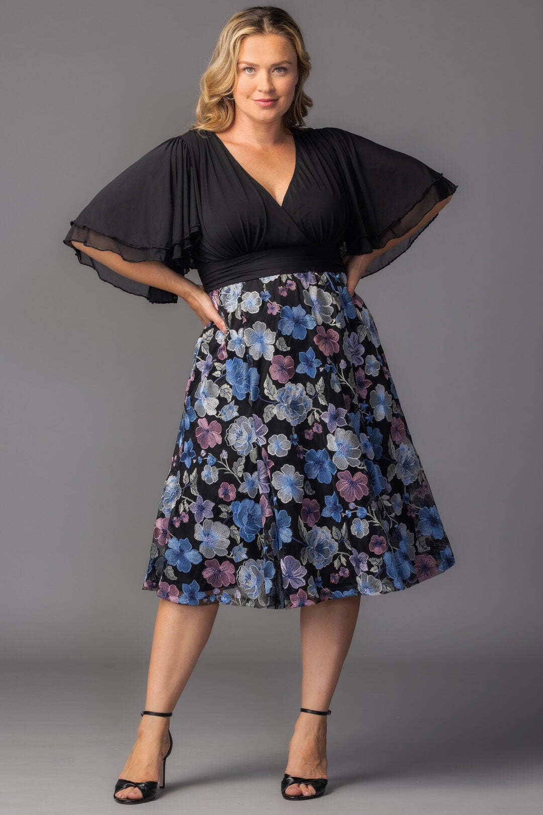 Lillian Embroidered Cocktail Dress, Floral Frolic / Black, alternate image number 4
