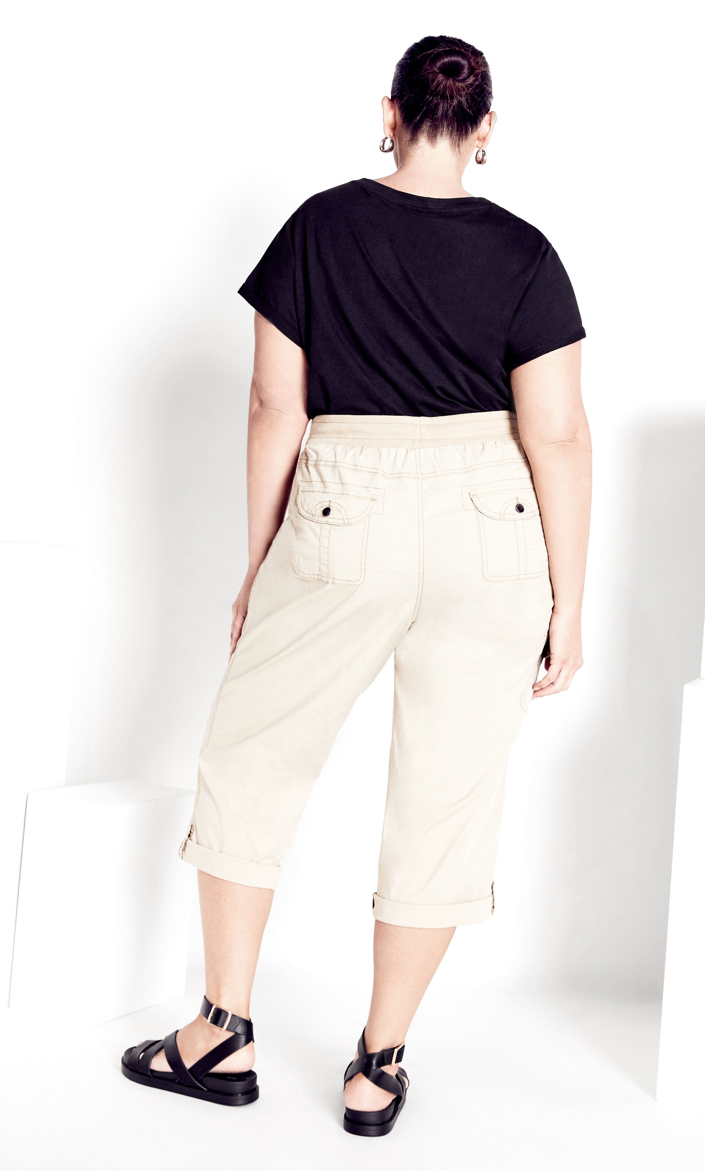 Cotton Roll Up Capri - sand, , alternate image number 2