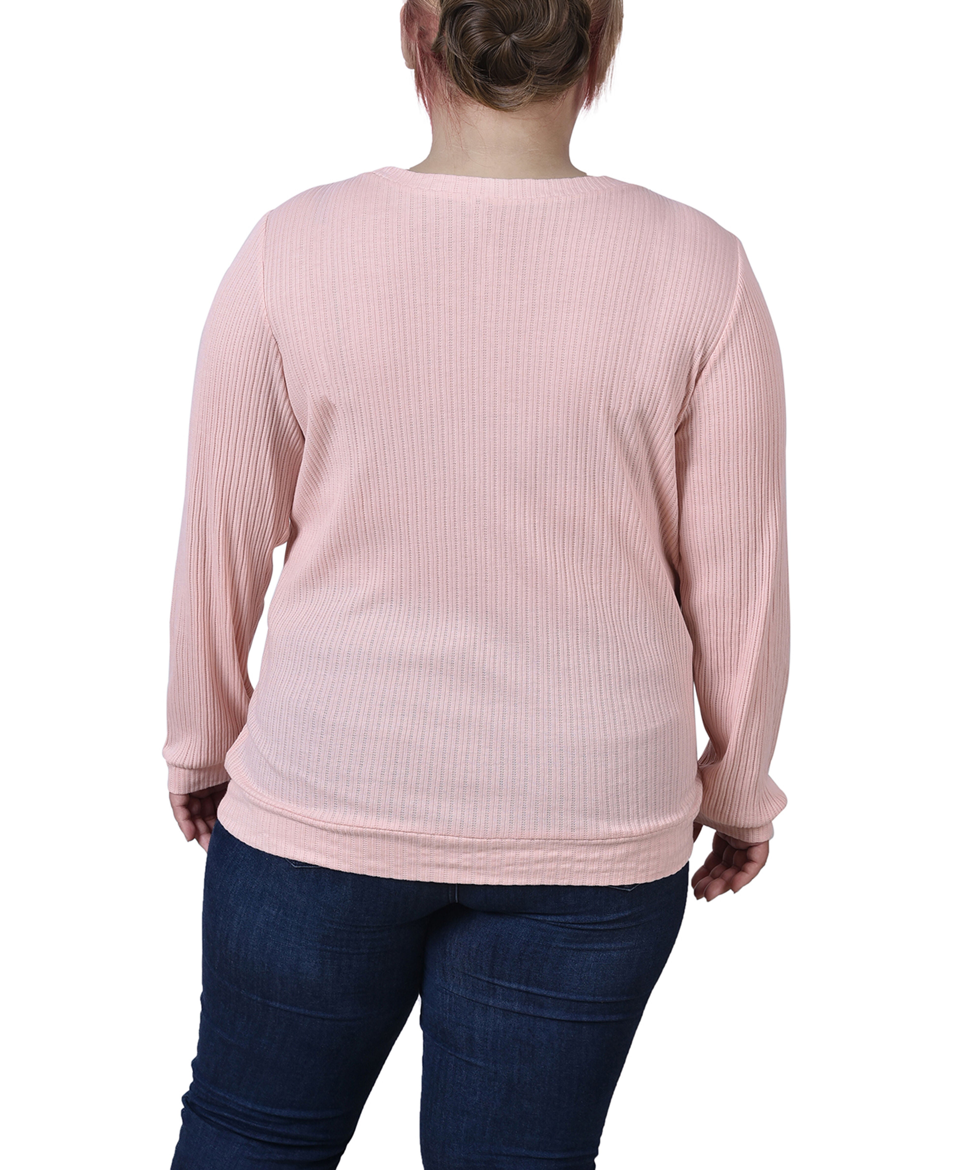 Long Sleeve Ribbed Pearl Trimmed Top, , alternate image number 1