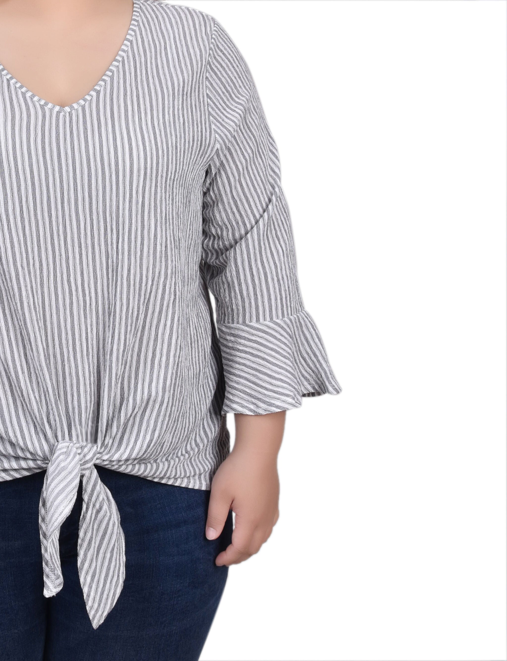 3/4 Bell Sleeve Textured Knit Top, , alternate image number 2