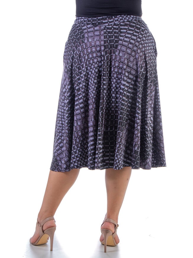 Grey Blue Pleated Plus Size Pocket Midi Skirt, , alternate image number null